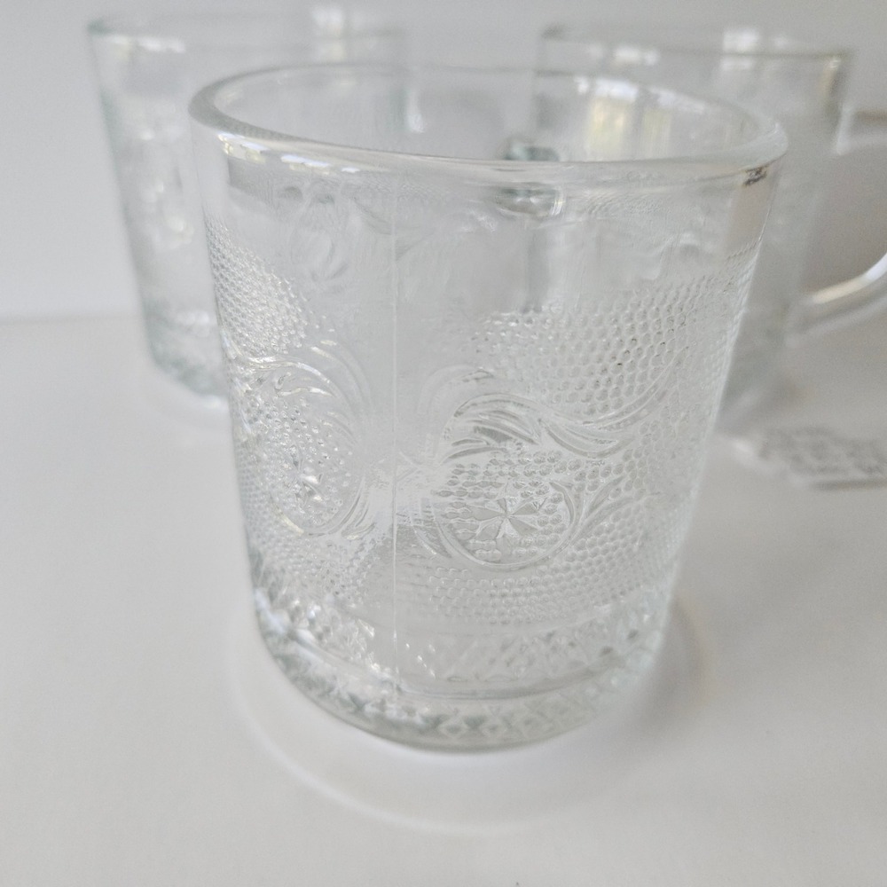Vtg KIG Malaysia Fleur De Lis Glass Mugs - SET of 3 - Picture 4 of 8
